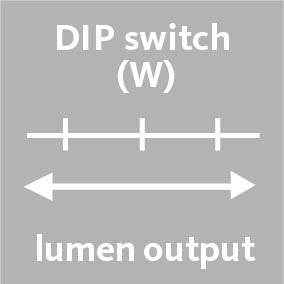 Light output controlled via DIP-switch.
